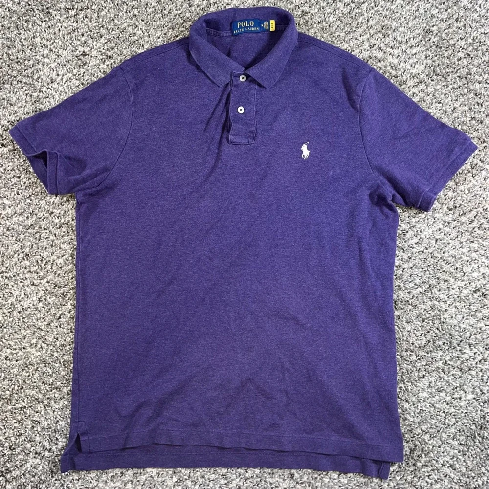 Polo Ralph Lauren Mens Medium Purple Short Sleeve Pony Logo Shirt Tennis Tail